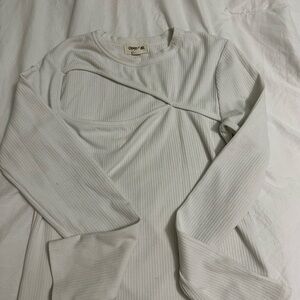 Open End Ribbed Long Sleeve Top - Cream